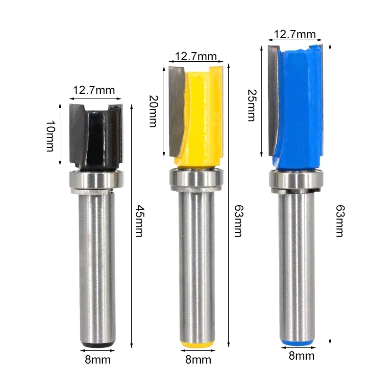 1PC 8MM Shank Milling Cutter Wood Carving Flush Trim Router Bit Pattern Bit Top Bottom Bearing 1/2