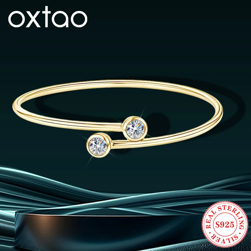 

OXTAO 0.5ct D VVS1 Moissanite Open Flexi Bracelet 925 Sterling Silver Hand Opening Cuffs Bracelets for Women Girls Fine Jewelry