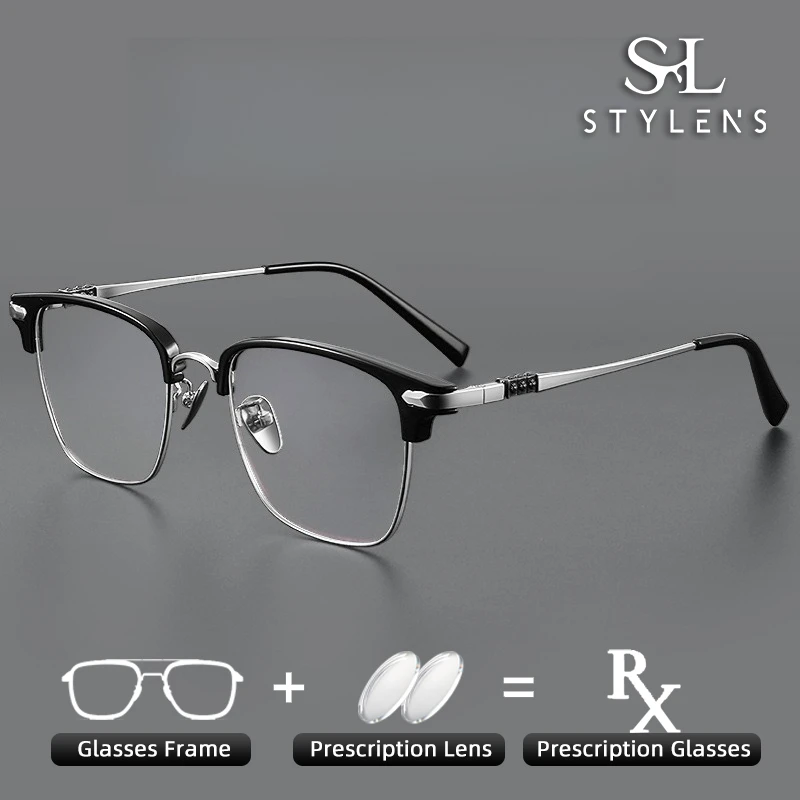 

STYLENS Business Ultralight Design Pure Titanium Photochromic Glasses Square Anti Blue Ray Prescription Customization 0002
