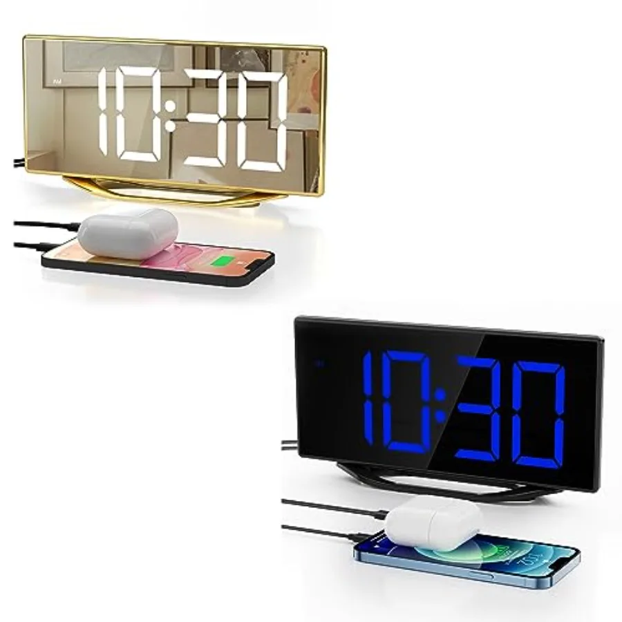 

Громкий цифровой будильник для спальни, прикроватный, с двумя будильниками для глубокого сна, для взрослых, с 2 USB-портами для зарядки, функцией повтора, 12/24-часовым форматом и 7 режимами настройки