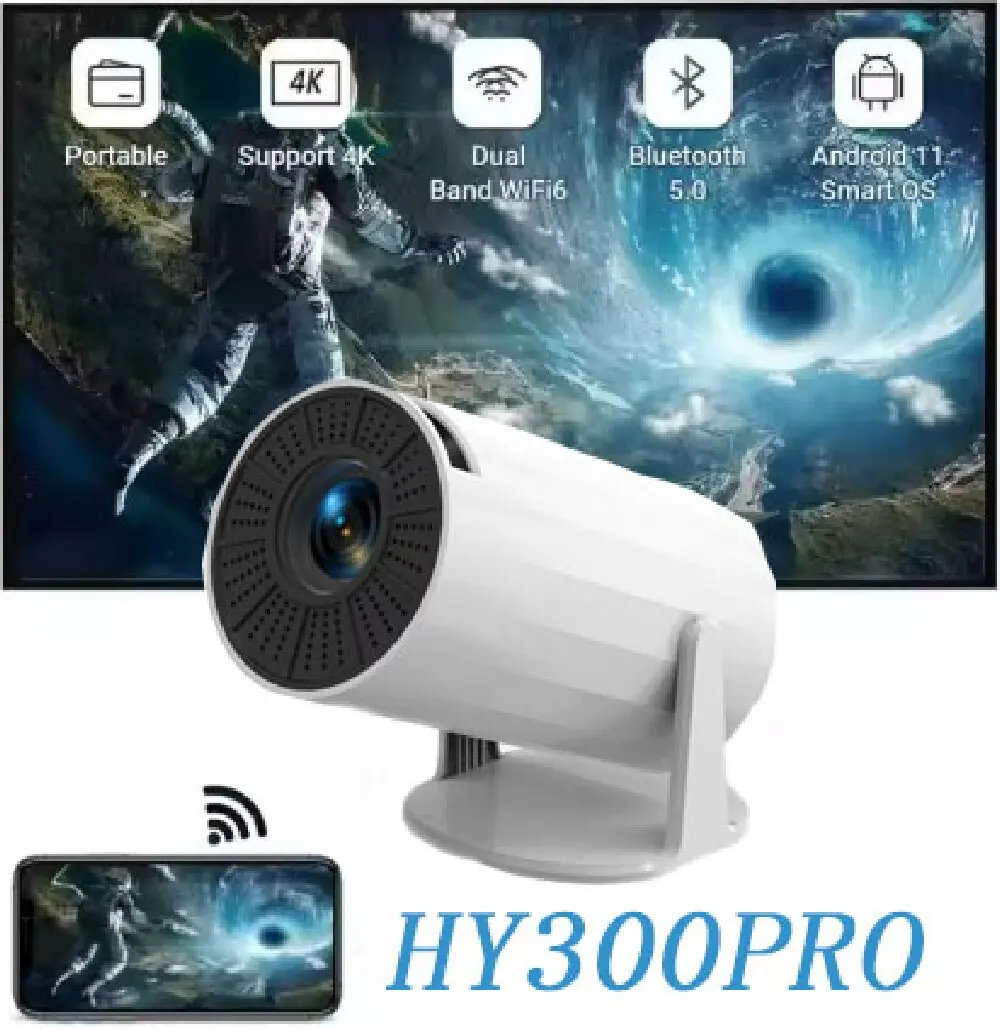 DOAN HY300 1080P HD Portable Projector with Smart Android System for Home Theate Android 11 Dual Wifi6 260ANSI Allwinner H713