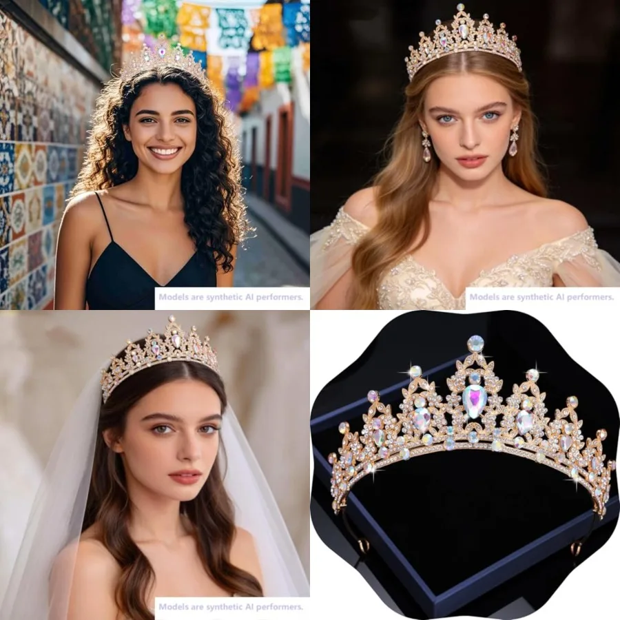 

Queen Crown and Tiaras Princess Crown for Women Crystal Headbands for Bridal, Princess for Wedding and Party, GOLD&Multicolor