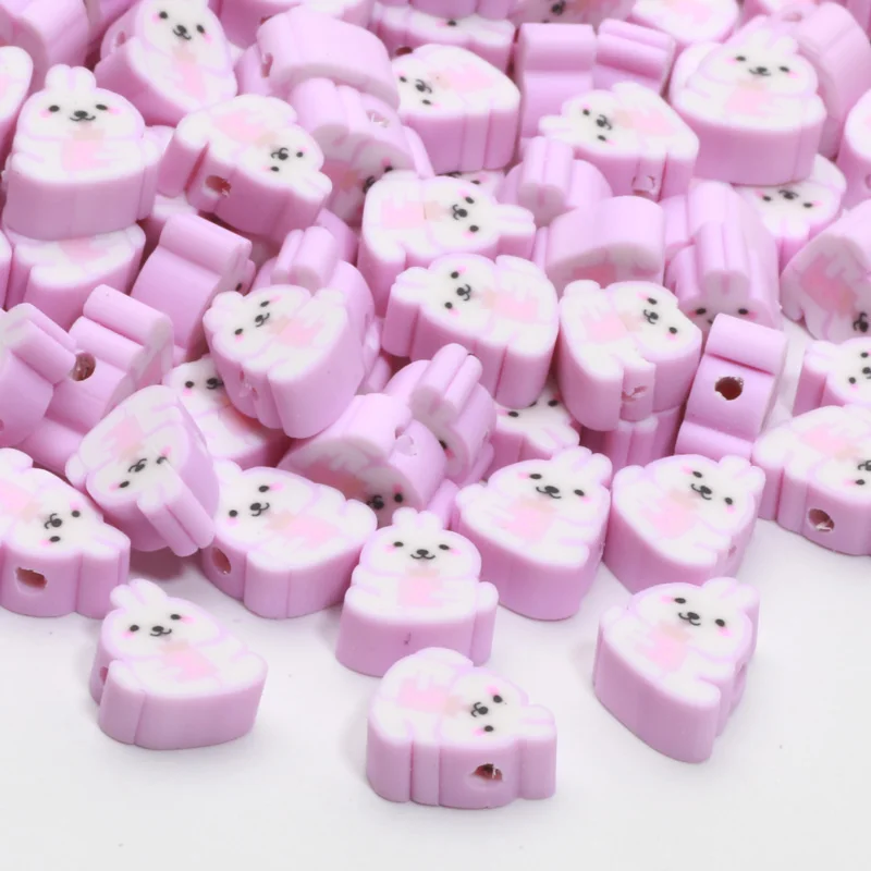 9x11mm 20/50/100pcs Cute Light Purple Rabbit Clay Beads For DIY Charm Jewelry Making Necklaces Bracelets Keychains Customization