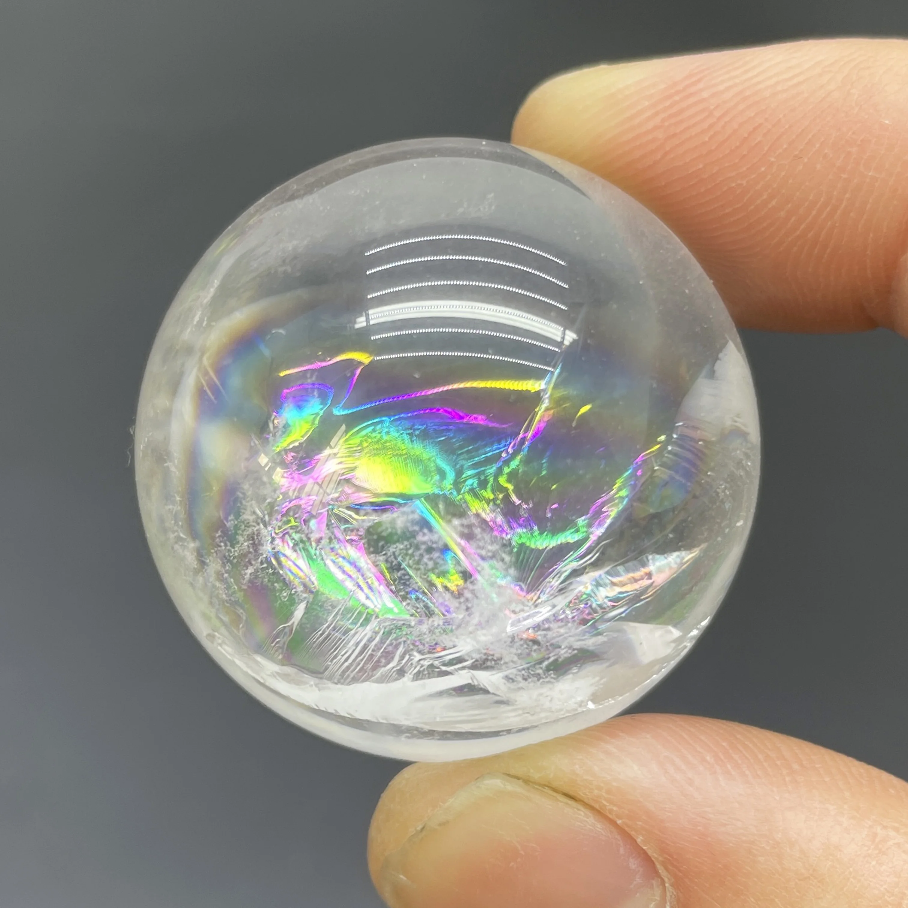 Natural Clear Quartz Rainbow Sphere Polished White Crystal Ball Gemstone Chakra Reiki Healing Stone Home Decor S1-35