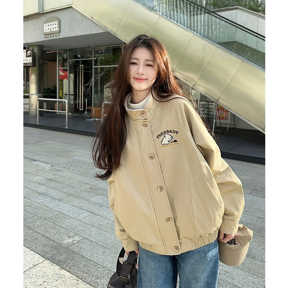 YUKI American Sle bestickter Kaninchenkragen Jaet Damen Lammfell innen lose Thi warmes Top Baumwollkleidung für Damen