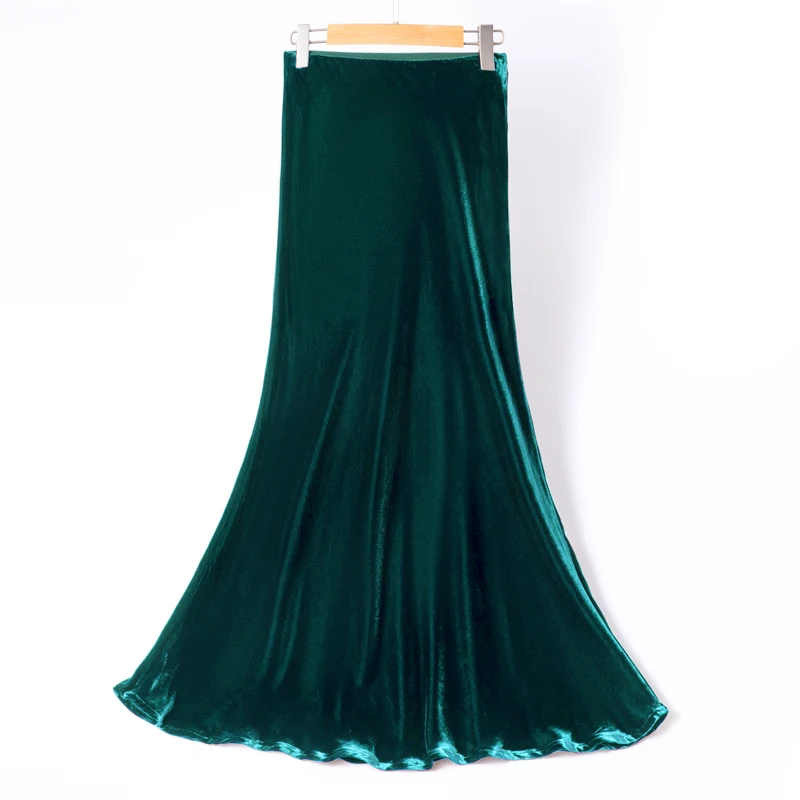 Ropa de primavera y otoño para mujer, corte oblicuo, 30% seda de morera Natural, terciopelo, Color sólido, bolso de cintura alta, falda de cola de cadera