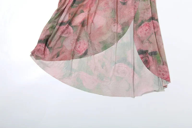 Vestido largo fruncido de malla con estampado Floral para mujer, vestido Sexy con cuello bajo y tirantes finos con cuello Halter y espalda descubierta, vestido largo para fiesta en la playa y vacaciones