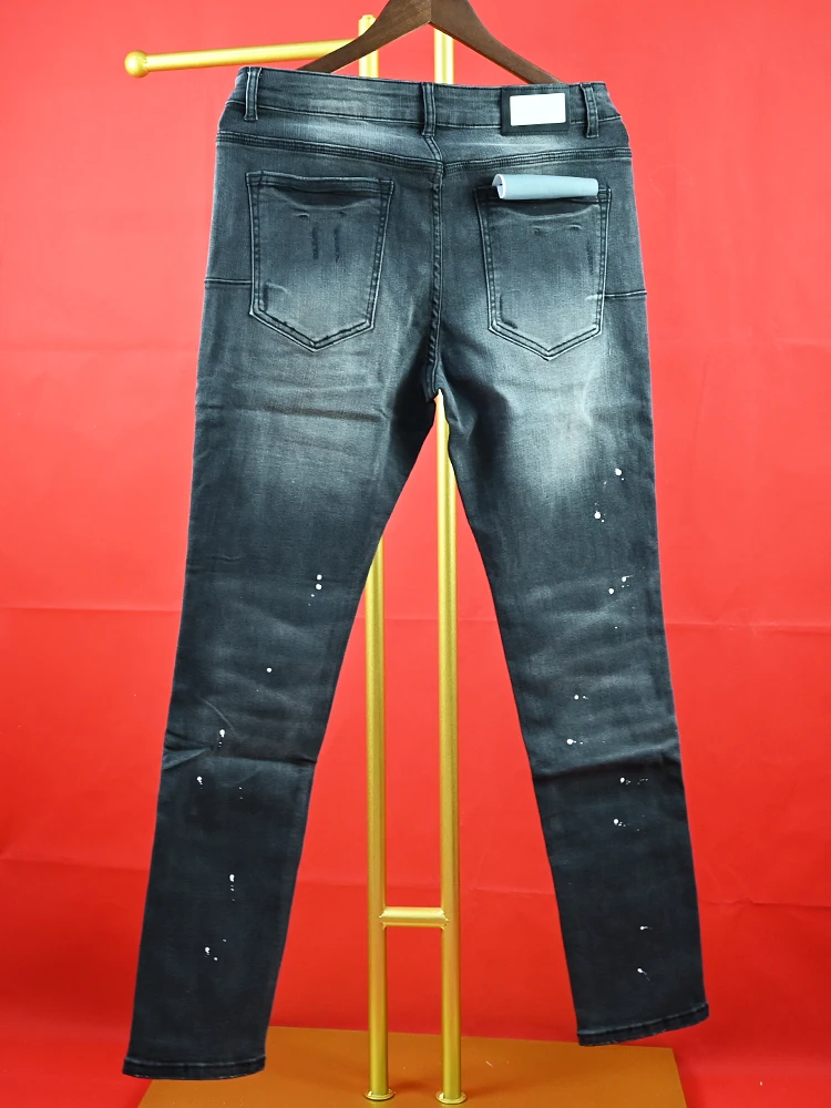 Purple ROCA Jeans Black Label Low Raise brand high Street Daily Skinny Worn Light Indigo Blowout Men Denim Jeans PANTS