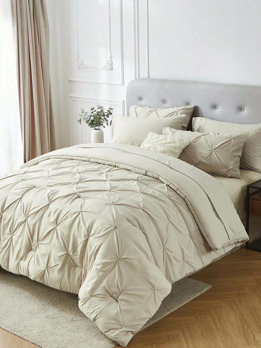 

Комплект постельного белья Queen Size с плиссированными складками и простынями - мягкий, дышащий, гипоаллергенный, можно стирать в машине