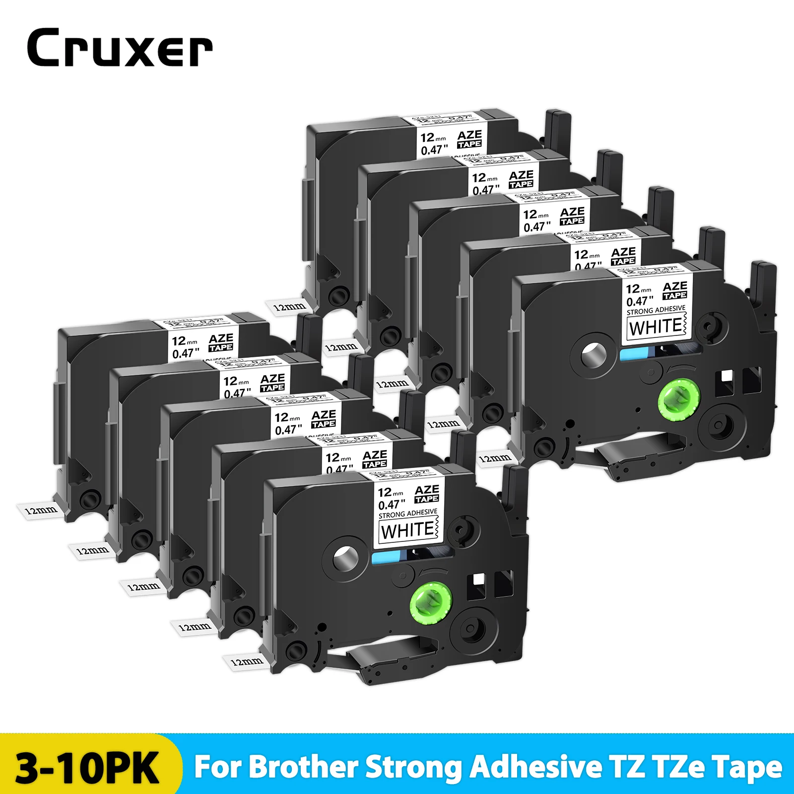 

3-10PK Highly Adhesive Labels AZE-S231 Compatible for Brother P-Touch TZ TZe-S231 TZ-S241 6-24mm Strong Adhesive Laminated Tape