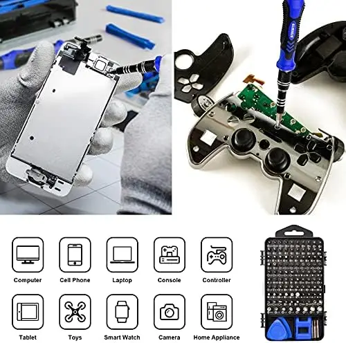 Juego de destornilladores magnéticos de 124 piezas con 101 puntas para reparación de electrónica