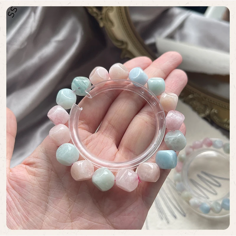 Natural Crystal Bracelet for Women Morgan Stone Hand Strand Chain Little Rubik's Cube Cute Cut Mirror Polished Wrist Accessories