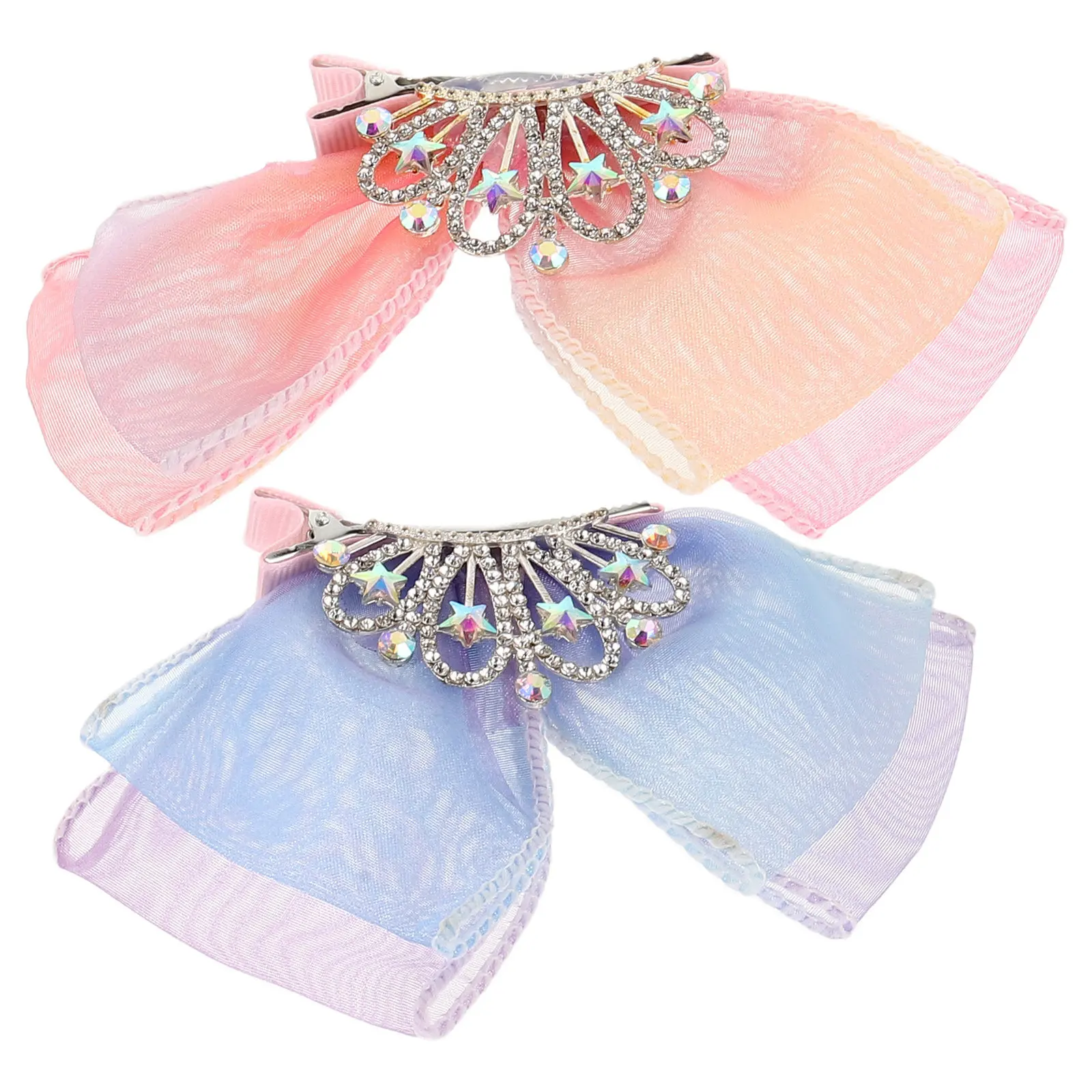 

2Pcs 's Birthday Hair Clips Princess Crown Bow Sparkly Rhinestone Tulle Mesh Hair Barrettes Barrettes for