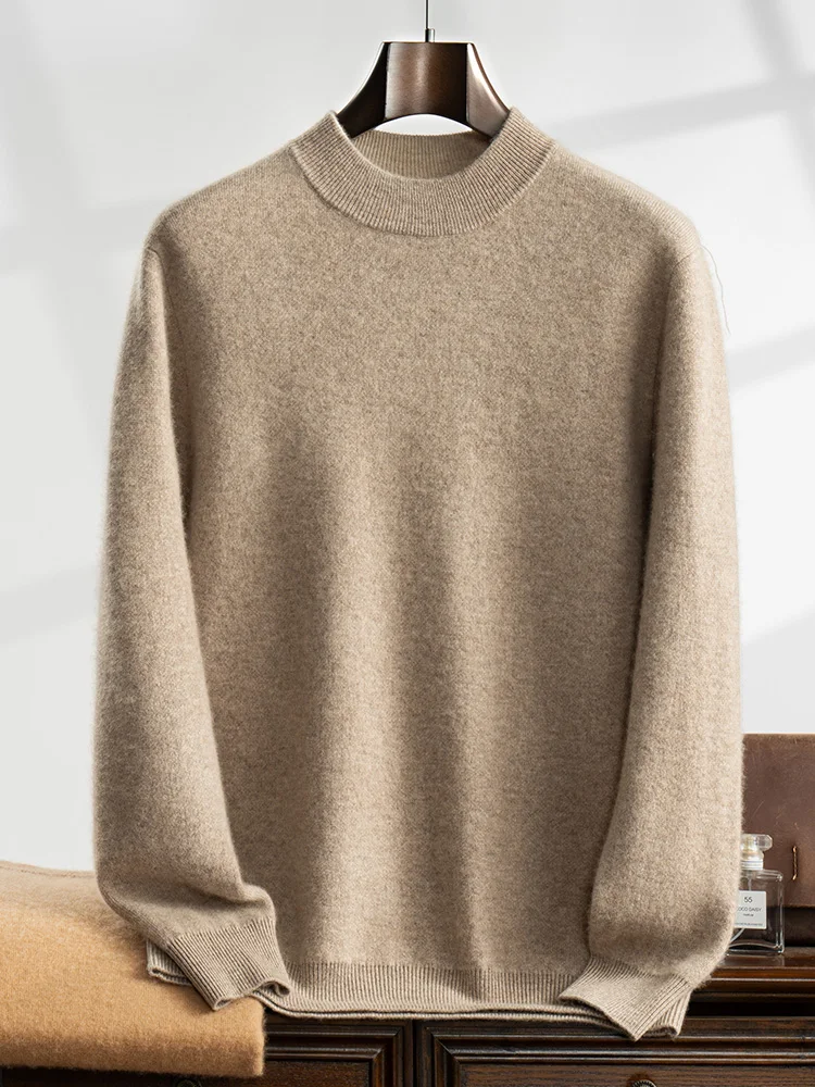 High Quality Men 100% Cashmere Sweater Autumn Winter Mock Neck Long Sleeve Pullover Smart Casual Thick Warm Cashmere Knitwear