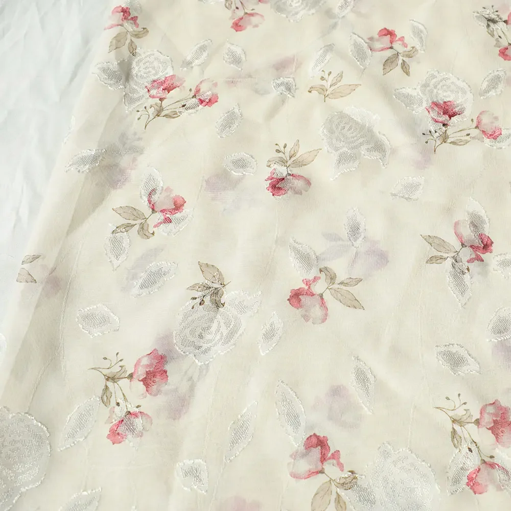 قماش جاكار شبكي من قماش الشيفون والدانتيل 100% بوليستر نسيج شفاف ناعم للملابس