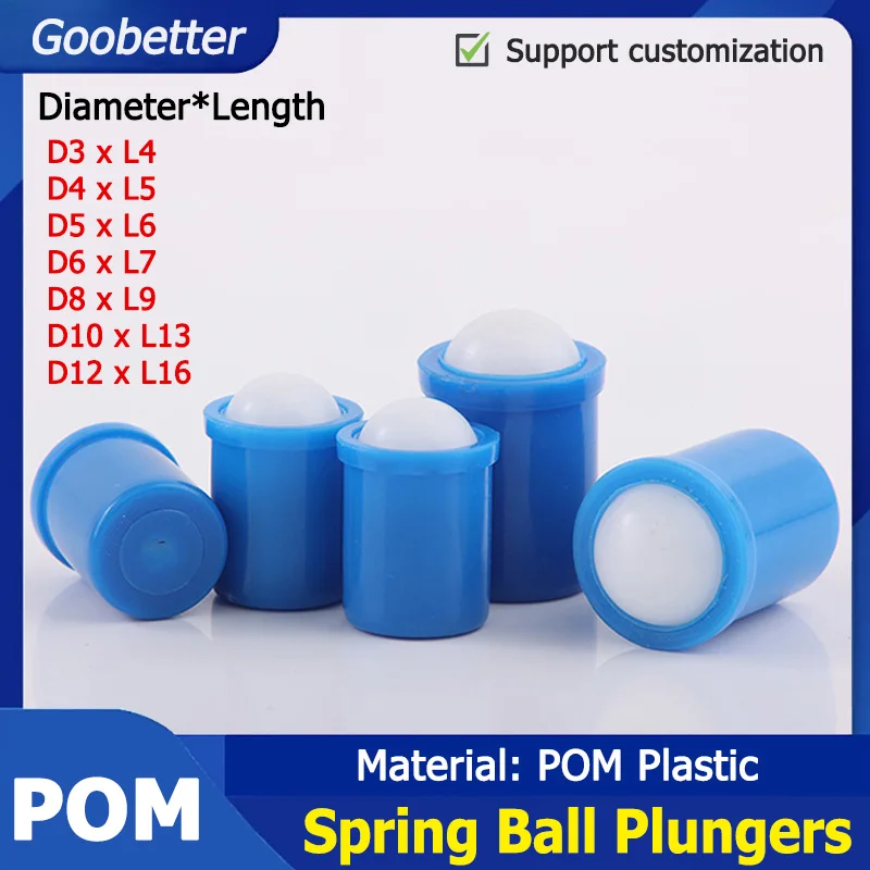 1-50pcs POM Plastic Ball Plungers 2/3/4/5/6/8/10/12/13/16mm Press Ball Spring Plunger Straight Type Push Fit Ball Plungers