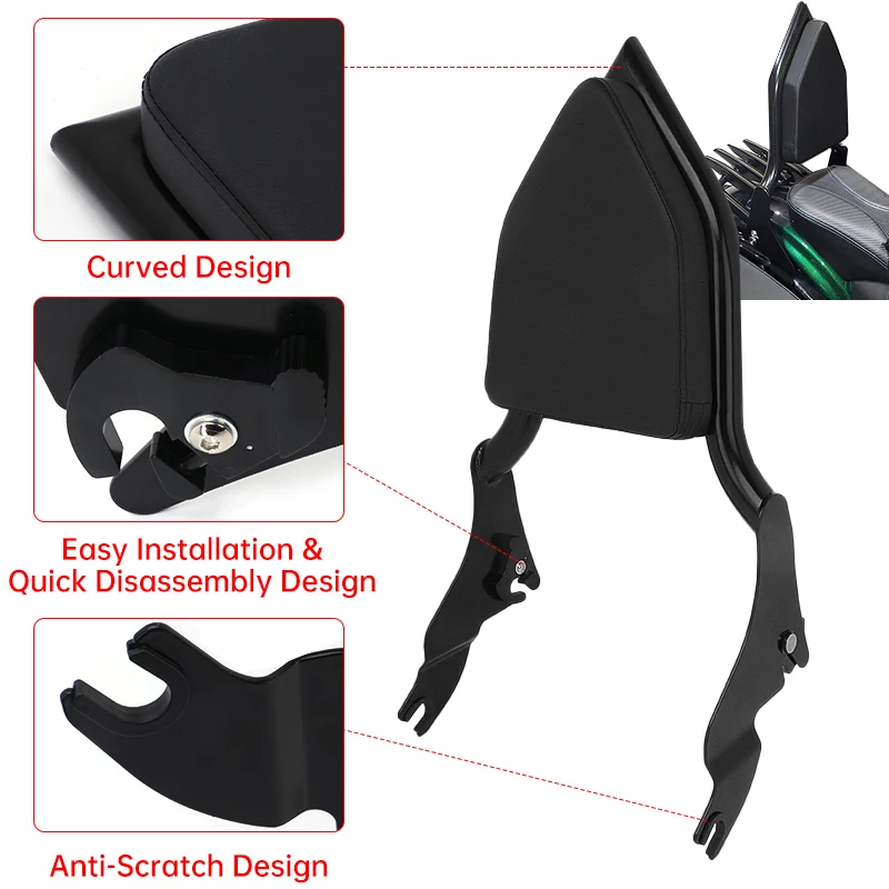 

Motorcycle Rear Passenger Backrest Black Sissy Bar For Harley Touring Road King Glide Street Electra Glide CVO 2009-2022