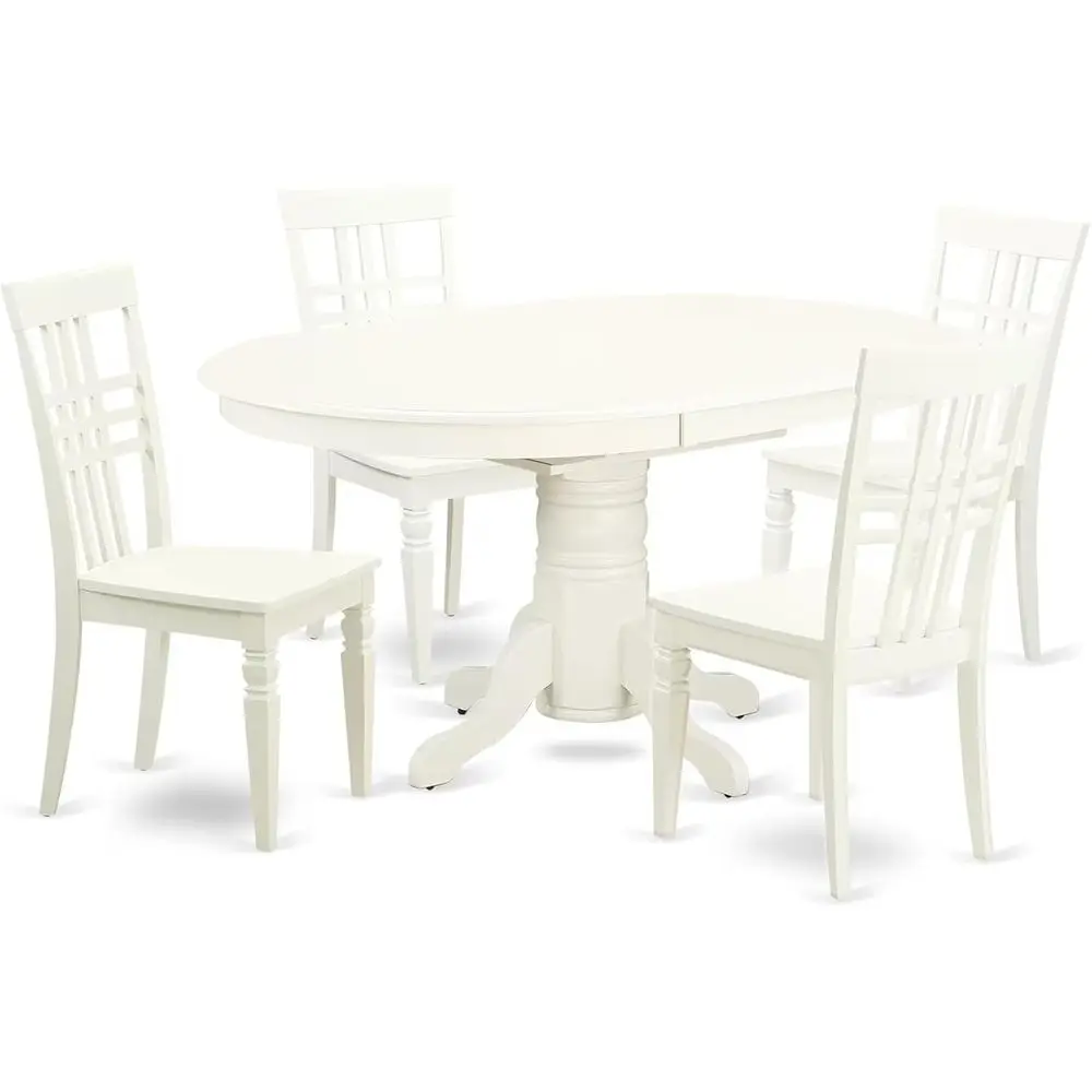 

Овальный обеденный гарнитур из 5 предметов с белыми льняными стульями, 42x60 дюймов