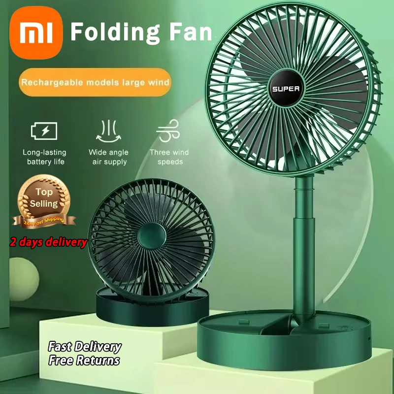 Xiaomi Desktop Foldable Telescopic Stand Fan USB with Rechargeable Battery 3 Speeds Super Quiet Adjustable Height For Desk Home 