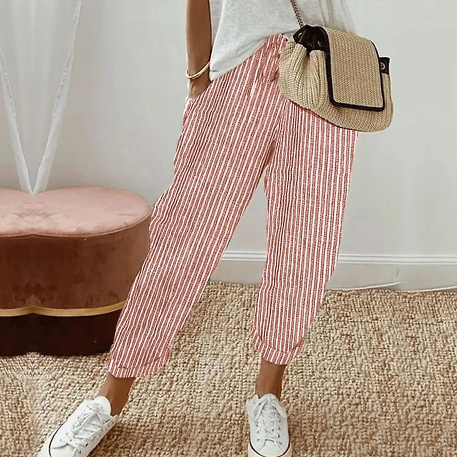 women pants High Waisted Drawstring Side Pocket ankle Length Joggers Yoga Pants Casual Pants For Women Cropped Wide Pants 2023