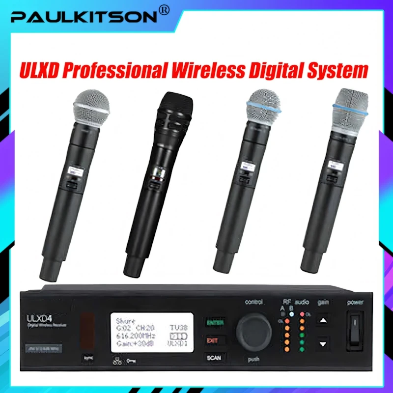 Paulkitson True Diversity ULXD4/ULXD4D BETA58A Collar Earphones Professional Wireless Microphone System Stage Performance Party