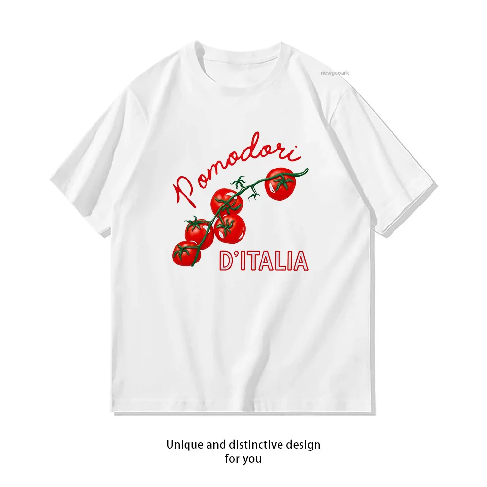 Camiseta Pomodori d’Italia con estampado de tomate para amantes de la comida italiana, camisetas gráficas de algodón para hombre y mujer, camisetas transpirables con cuello redondo
