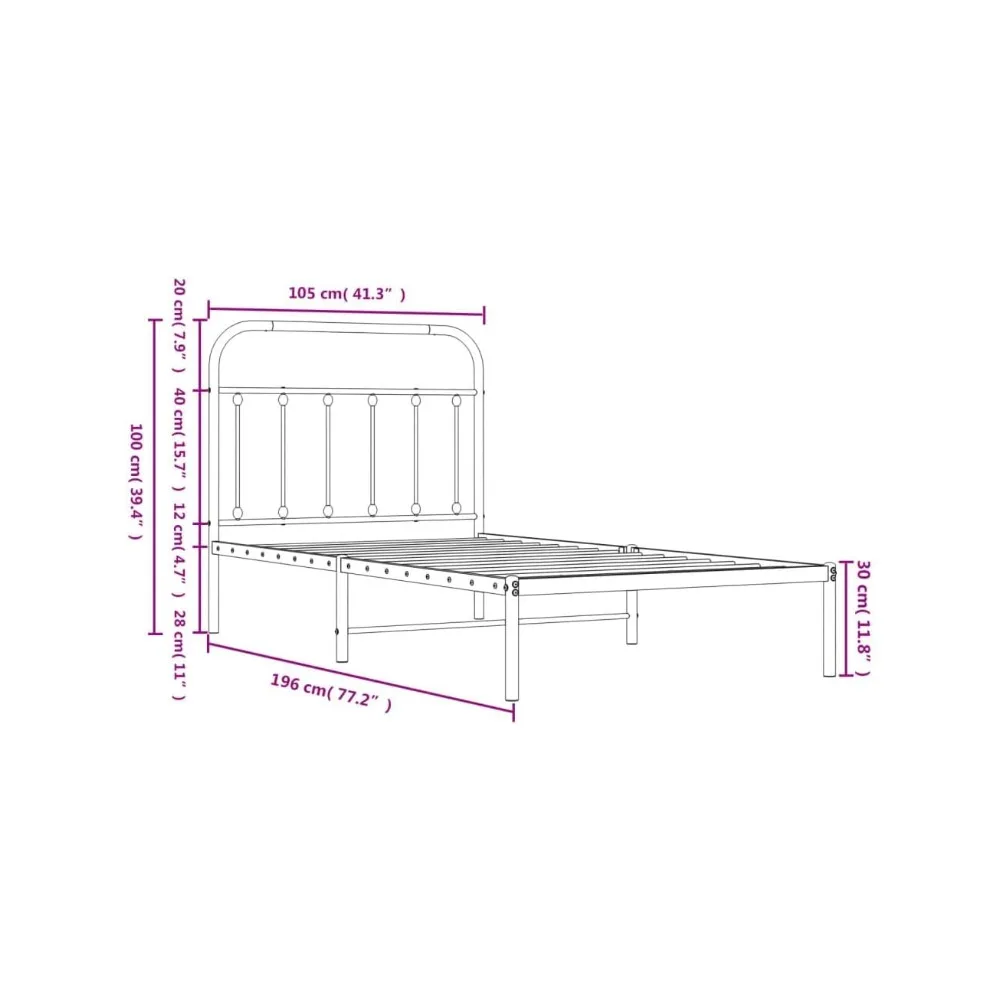 Metal Bed Frame with Headboard White 39.4