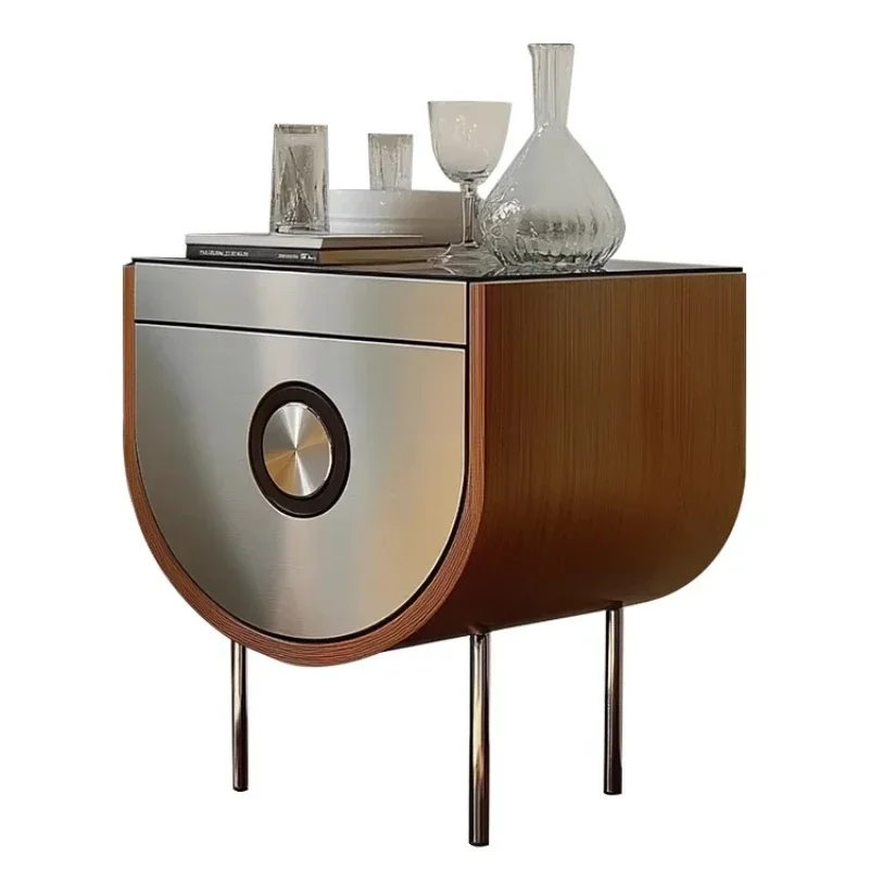 

Bedside table, locker, integrated master bedroom, small solid wood stainless steel bedside small narrow cabinet, antique design