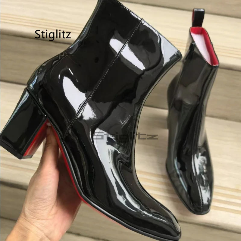 Black Bright Leather Men's Boots High Heeled Stylish Chelsea Ankle Boots Winter Casual Western Business Wedding Men's Shoes