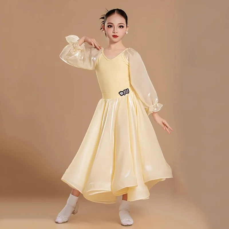 

Kids Girls Modern Dance Dress Performance Competition Waltz Tango Dancewear Women's Training Bright Gauze Big Skirt Costumes