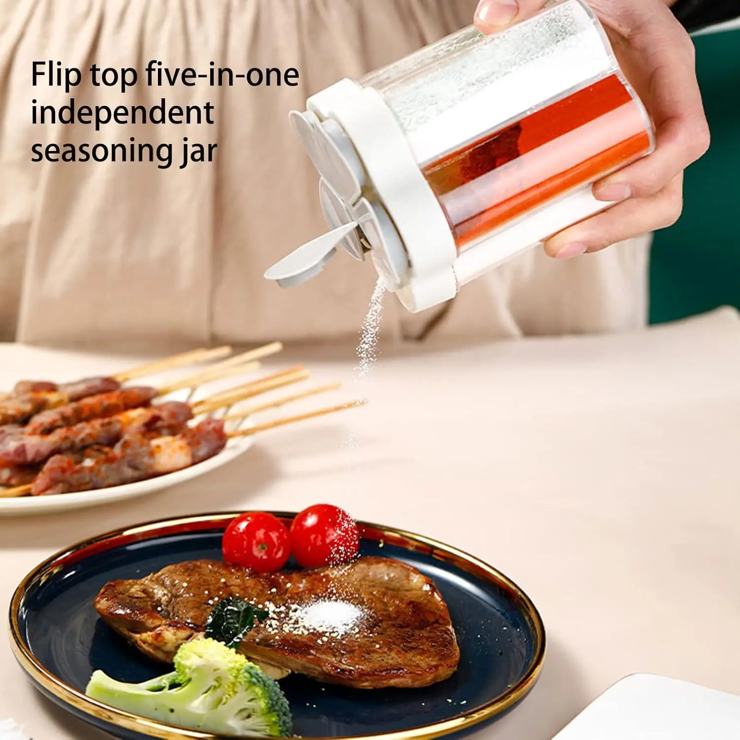 

1pc Kitchen Five In One Kitchen Seasoning Jar Food Grade Transparent Plastic Seasoning Box Seasoning Classification Storage Box