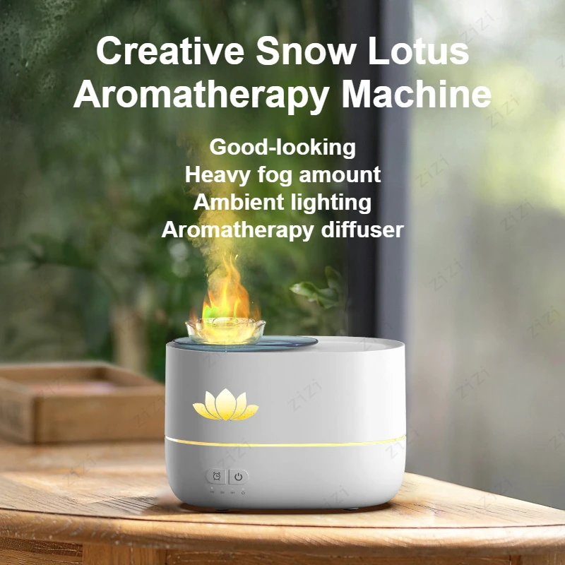 Creative Colorful Night Light Lotus Aromatherapy Machine for Heavy Fog USB Simulation Flame Humidification Aromatherapy Machine
