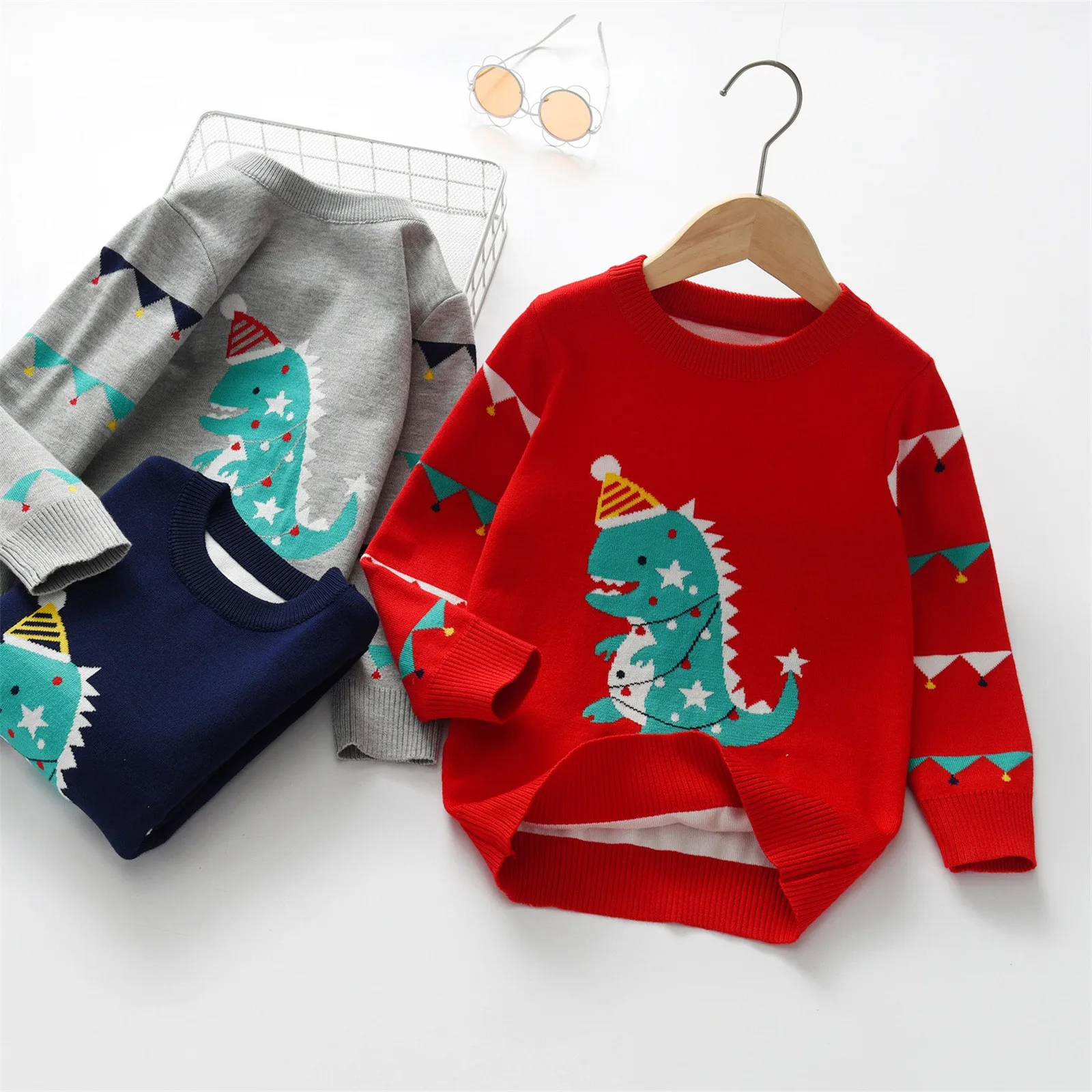 

Toddler Kids Girls Boys Christmas Dinosaur Cartoon Sweater Casual Prints Knitted Long Sleeve Outwear Winter Top Sweater 2024 Hot