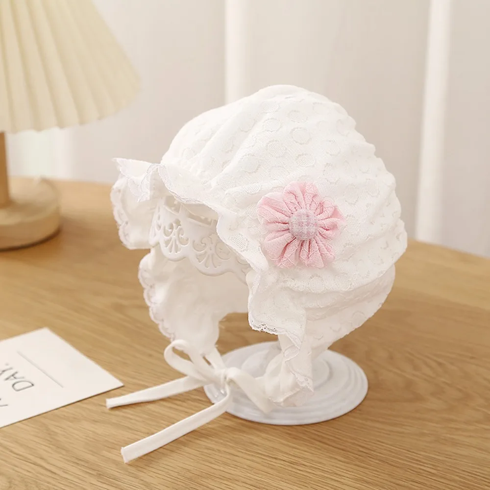 

New Lace Baby Bow Fisherman Hat Ruffle Breathable Lace Up Cap Short Eave Baby Bonnet Hat
