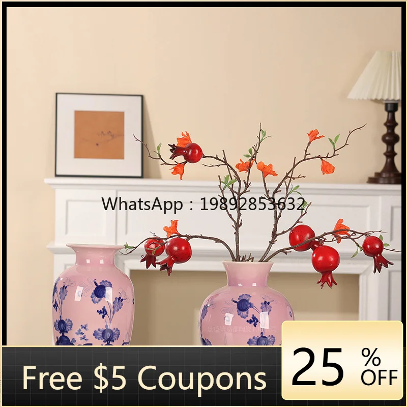 

HYS blue and white ceramic vase set retro home color decorative vase living room flower arrangement
