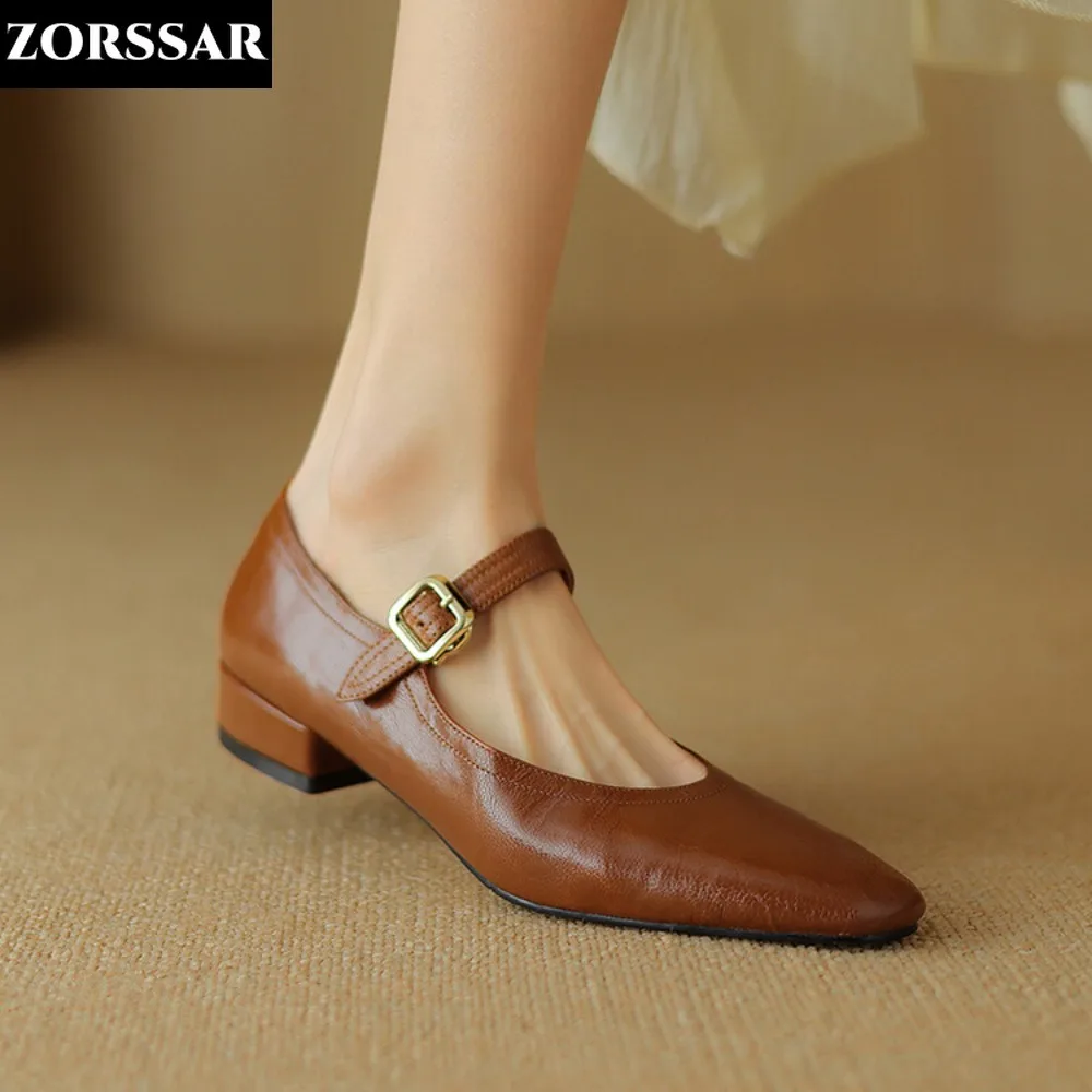 

Women's Flats Mary Janes Shoes Pointed Toe Low Heels Dress Shoes Genuine Leather Light Shallow Single Shoes New Zapatos Mujer