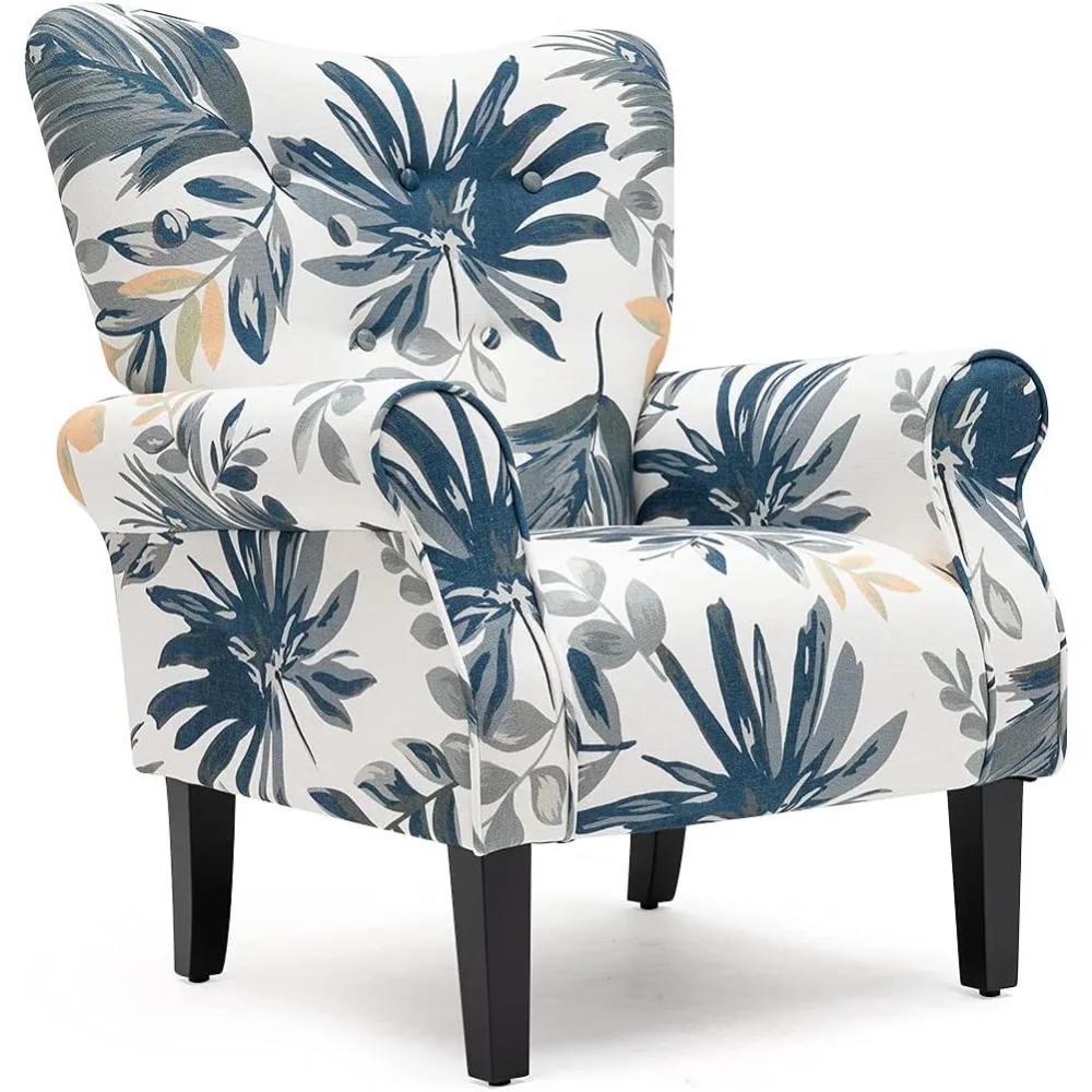 Modern Accent Chair,High Back Armchair,Upholstered Fabric Button Single Sofa with Wooden Legs for Living Room,Bedroom