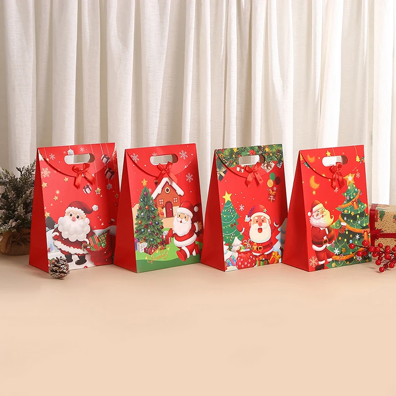 Christmas Paper Bag Flip Cover With Buckle Gift Bag Reusable Storage Bag Grocery Shopping Holiday Party Favor Bag