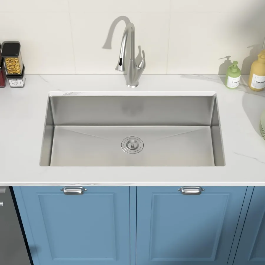 حوض المطبخ Undermount 33x19 بوصة وعاء واحد عميق 18 مقياس الفولاذ المقاوم للصدأ تحت حوض أحواض المطبخ مع R10 Round C