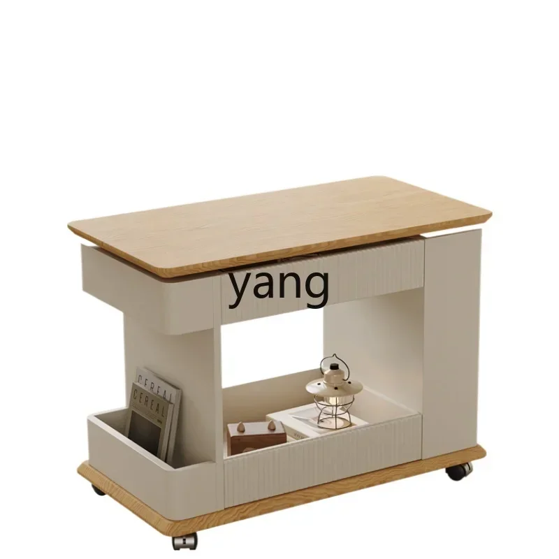 Yjq log cream wind pulley trolley sofa side cabinet movable lift folding edge few