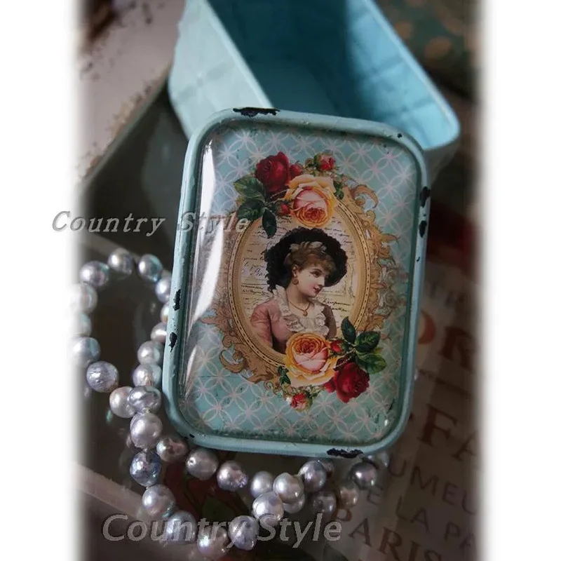 Vintage Style Decorative Jewelry Box with Rose Design, Turquoise, 9.5x7x6 inches