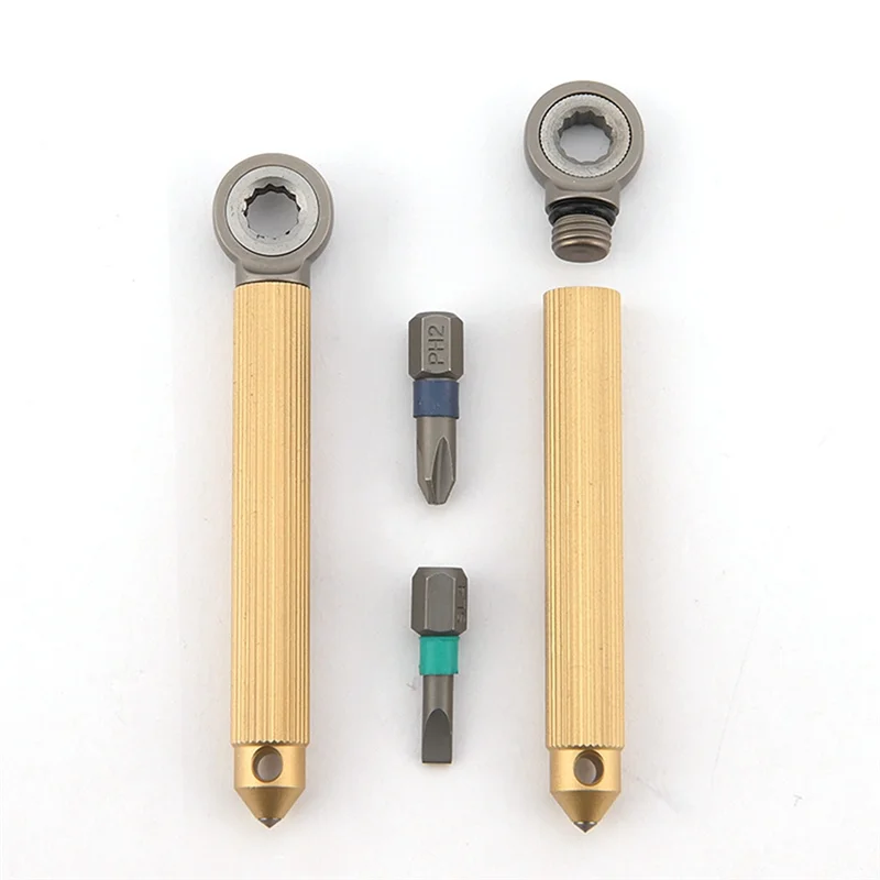 AT13 Multifunctional Tools Wrench Flat Screwdriver  Keychain Window Portable Brass 1Set
