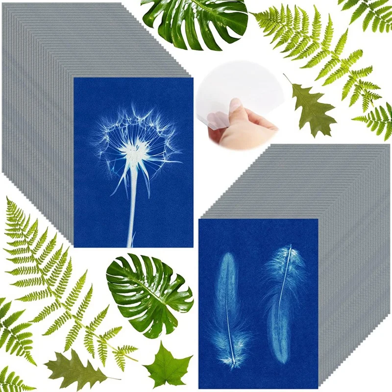 60 Sheets Sun Print Paper Cyanotype Paper Kit, Sun Art Paper With 1 Plastic Tool For Sun Printing, Solar Paper