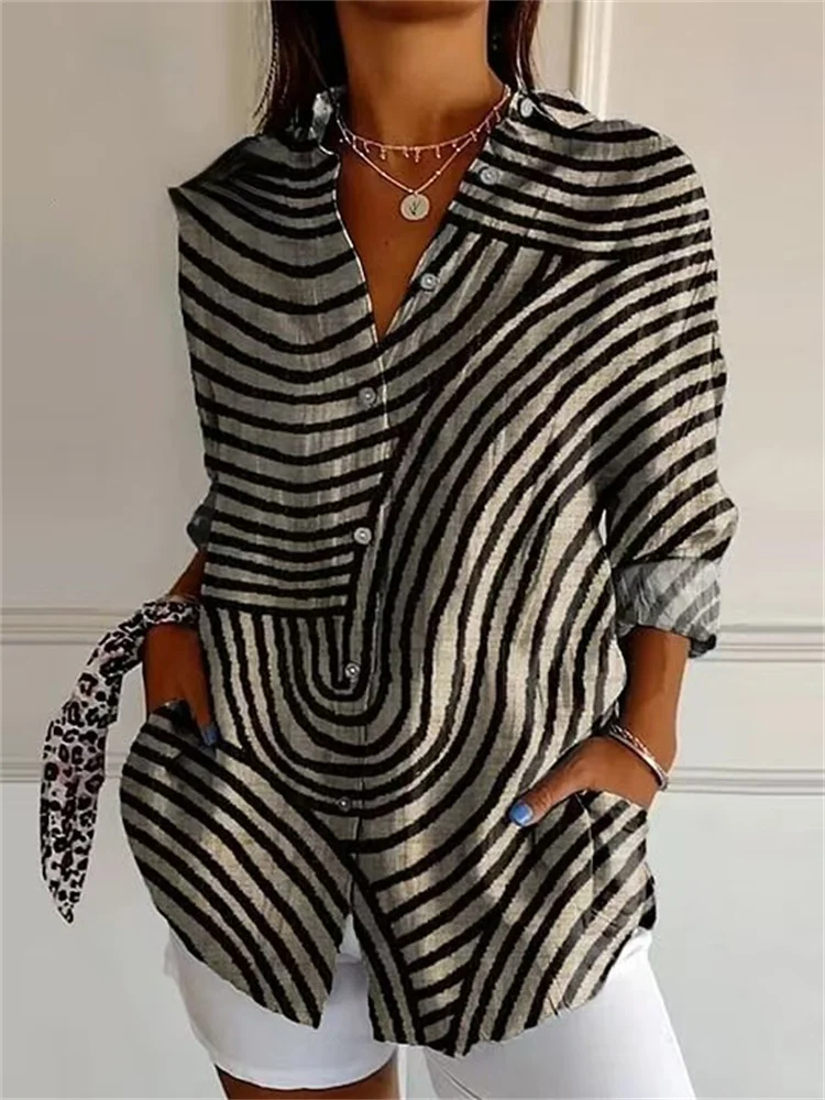 قميص نسائي بنمط الربيع والخريف قميص نسائي كاجوال بأكمام ثلاثة أرباع وطية صدر السترة ثلاثي الأبعاد مطبوع رقميًا بألوان قوس قزح