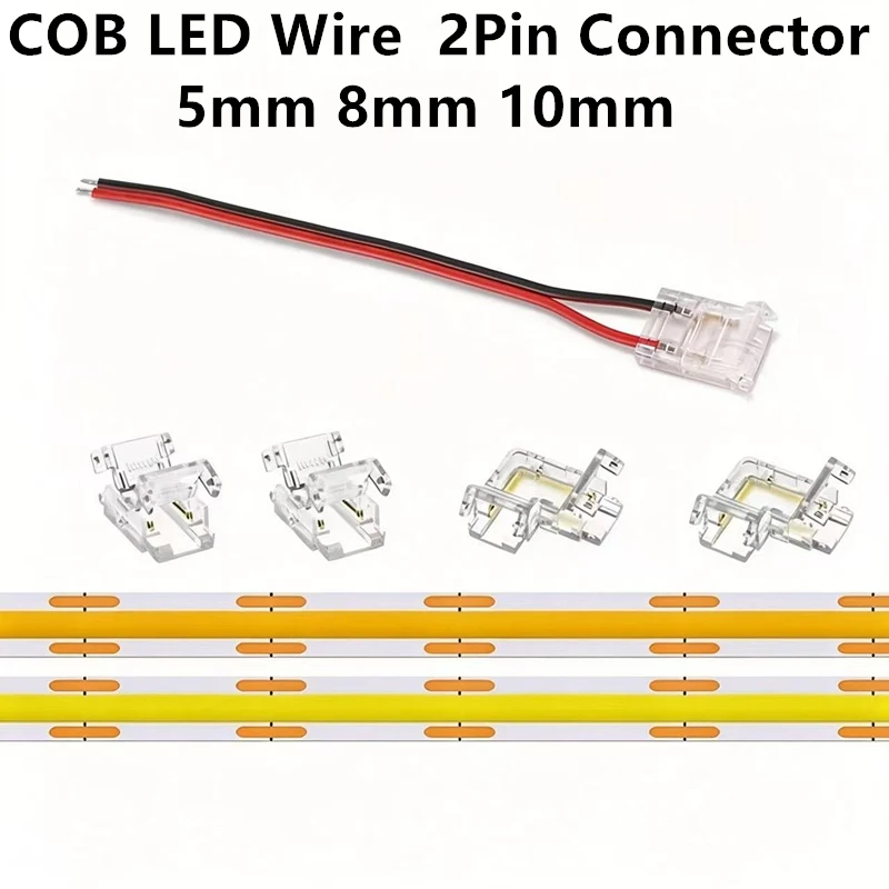 COB LED Wire Connector 5mm 8mm 10mm Connection Solderless Mini Buckle FCOB RGB CCT LED Strip Lights 2 Pin Connector With Wire