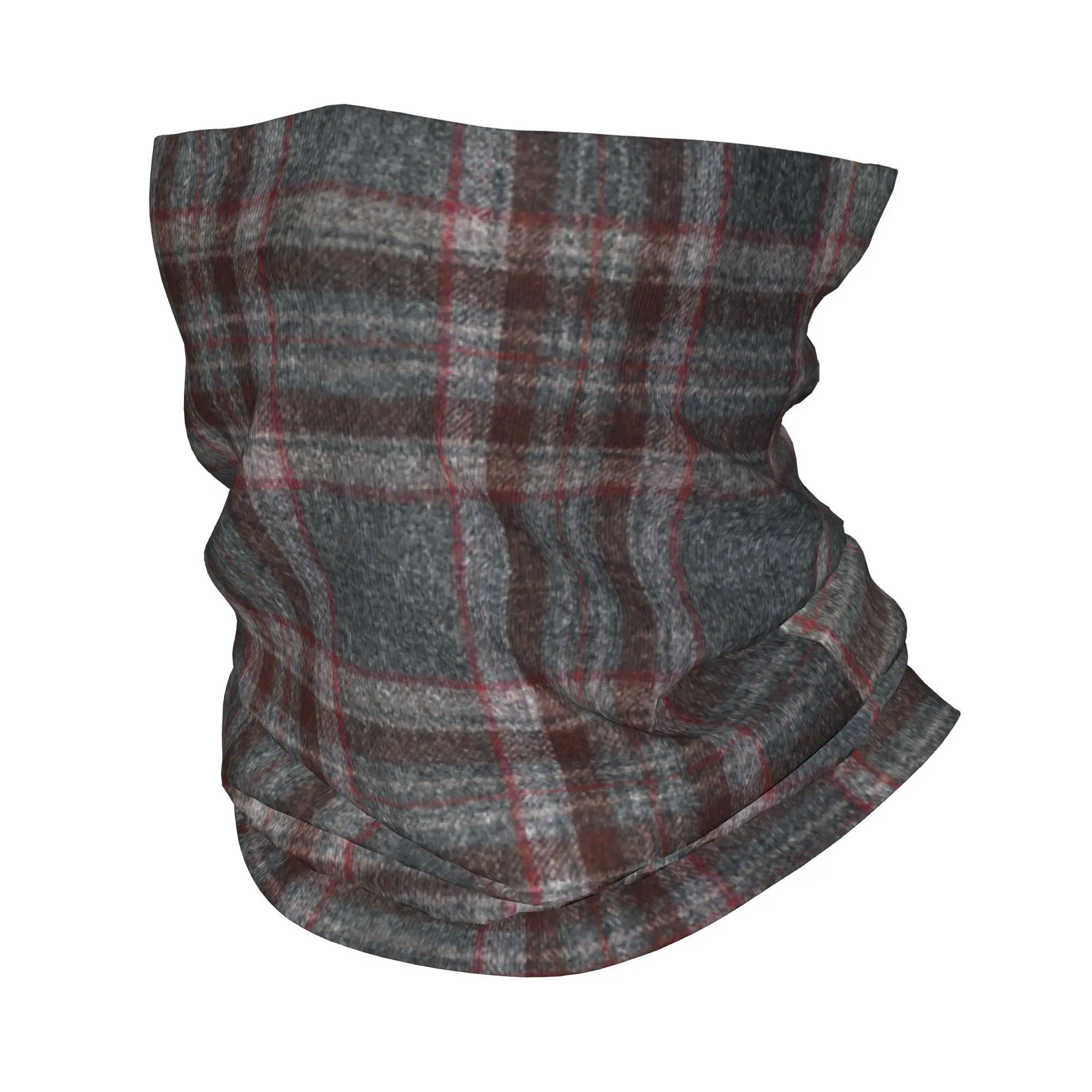 Custom Grey And Red Tartan Bandana Neck Gaiter Face Scarf Cover Men Plaid Gingham Scottish Tartans Kilt Headband Tube Balaclava