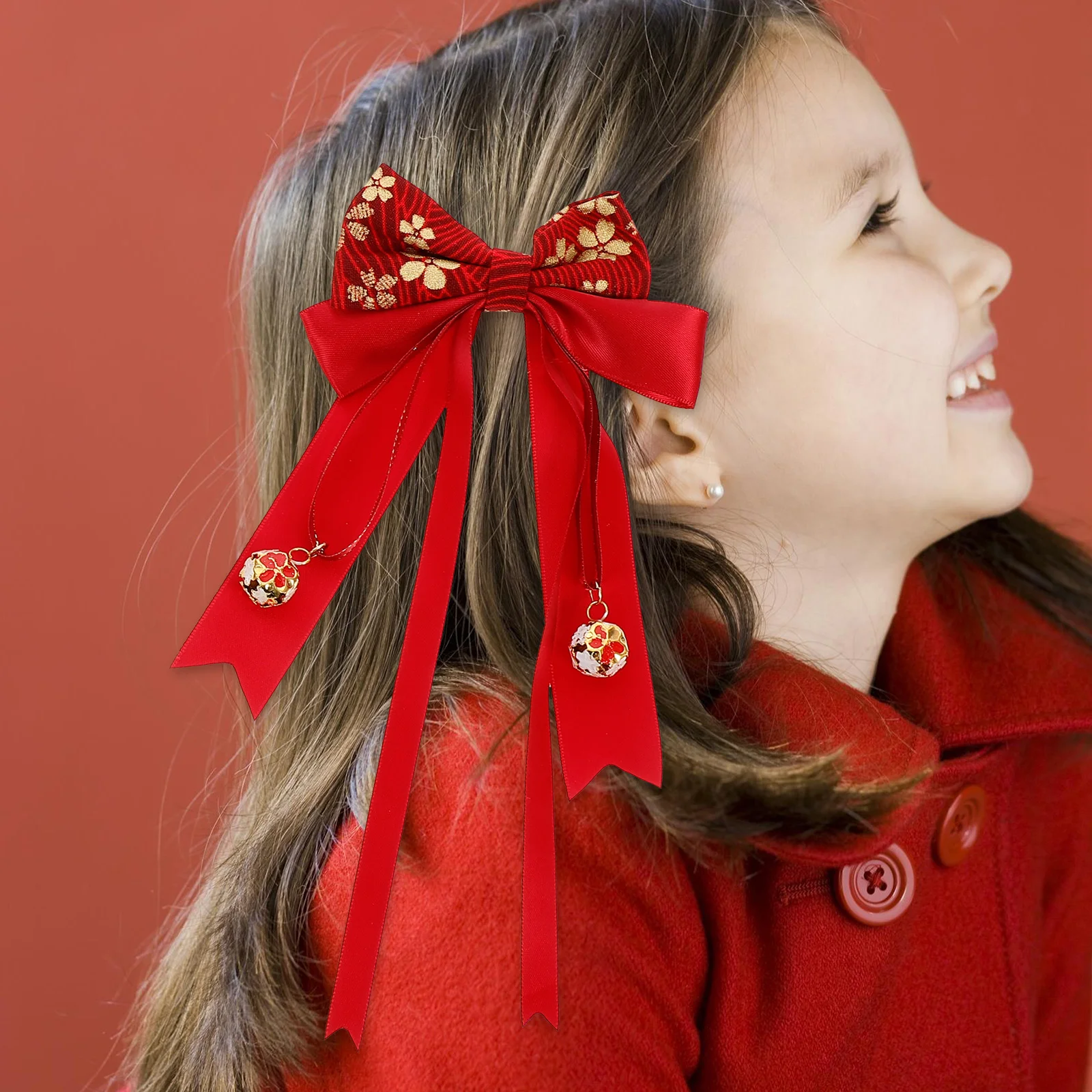 Barrettes à cheveux avec nœud pour enfant, épingle à cheveux, accessoires princesse rouge, style ouvertement chinois, 2 pièces