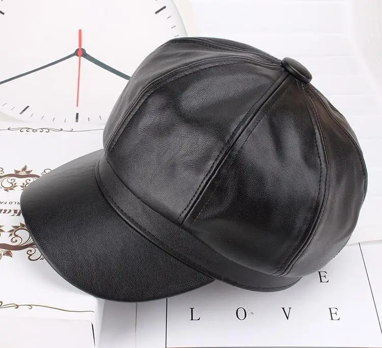 Britse stijl baretten vizier Pu lederen platte hoed Retro zwarte schilderhoed Klassieke veelzijdige verstelbare baret Casual zonnehoeden