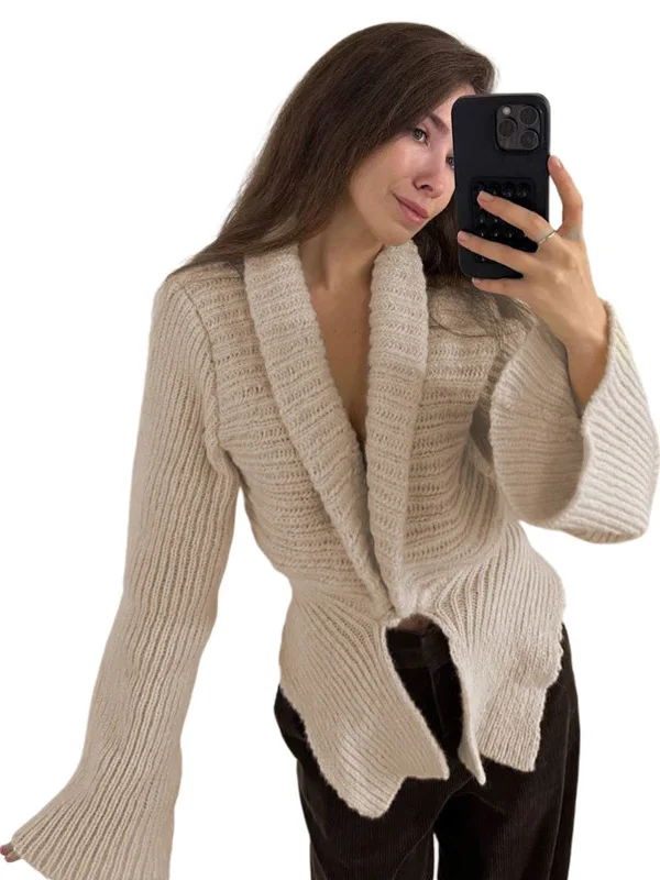 Sexy Vne Hollow out Loose Sweater Cardigan Autumn Winter Women's Faion Polyester Fiber Long Sve  Color Coat