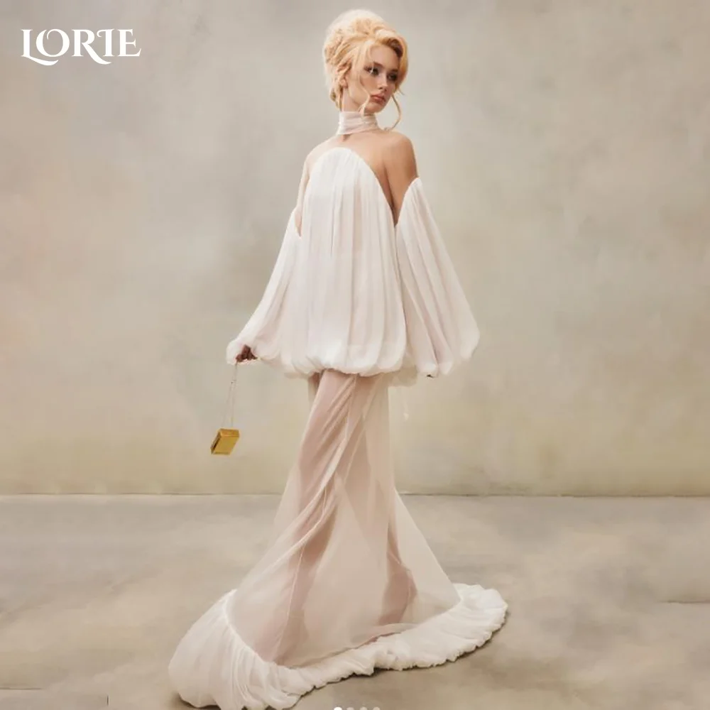 

LORIE Shawl Wedding Dress Strapless Sweetheart Pleats A-line Mermaid Bride Gown Chiffon Illsion Customized Corset Bride Dress